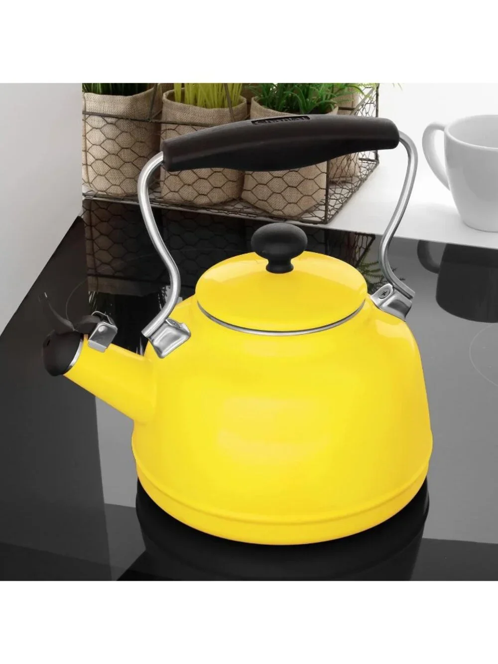 Canary Yellow Kitchen Whistling Tea kettle 1. 7Quart Enamel Stainless Steel Pot